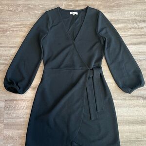 Madewell Black Wrap Midi Dress 3/4 Sleeve Size Small